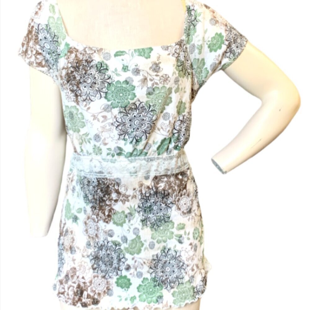 Venezia BOHO Peasant Floral & Lace Short Sleeve Blouse Plus Sz 18/20W #62M
